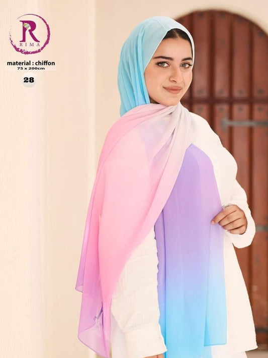 Woman wearing a colorful scarf with a blurred background