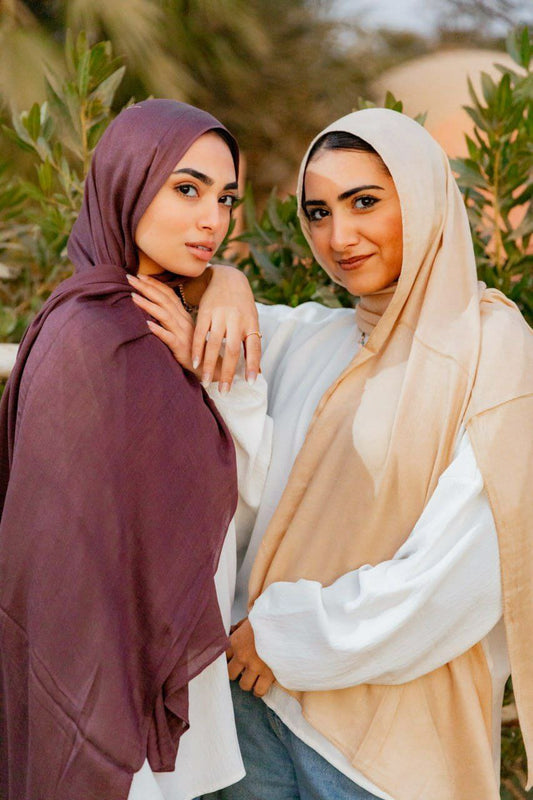 Modal Cotton Scarf -Beige, Deep Mauve