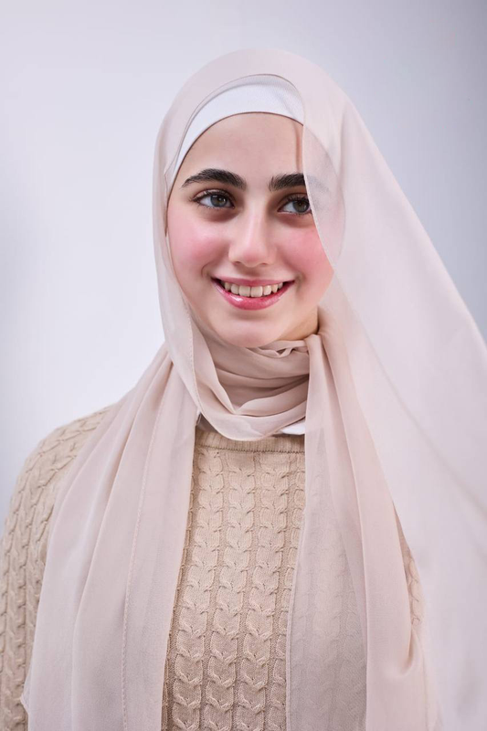 Pure Silk Chiffon Scarf -Beige