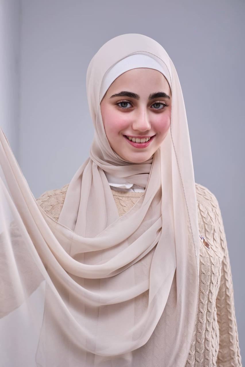 Pure Silk Chiffon Scarf -Beige