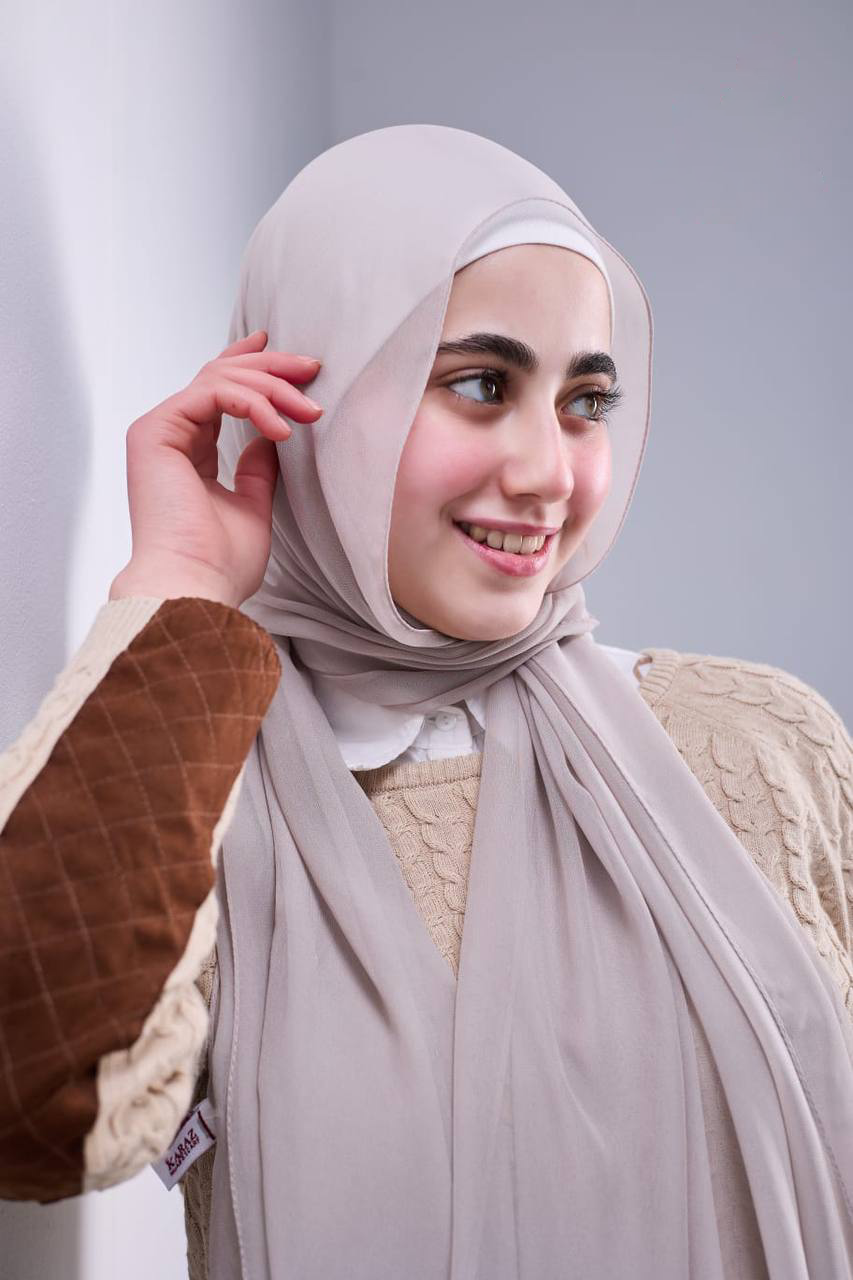 Pure Silk Chiffon Scarf -Greige