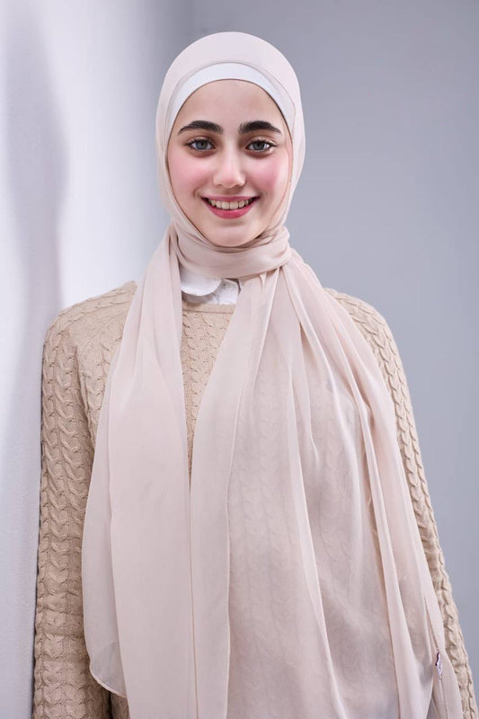 Pure Silk Chiffon Scarf -Beige