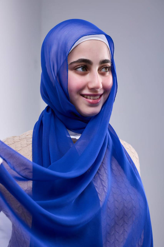 Pure Silk Chiffon Scarf -Blue