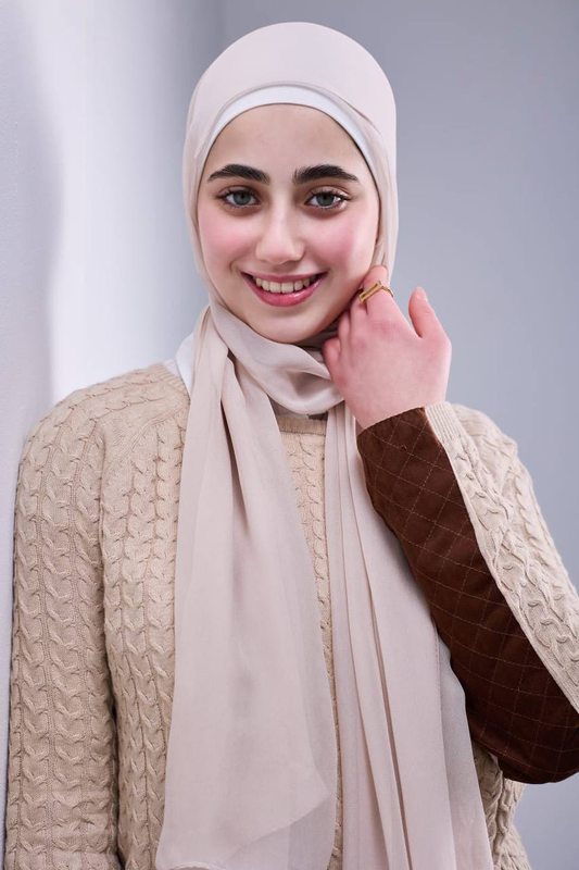 Pure Silk Chiffon Scarf -Sand Beige