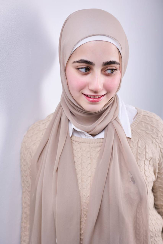 Pure Silk Chiffon Scarf -Sand Beige