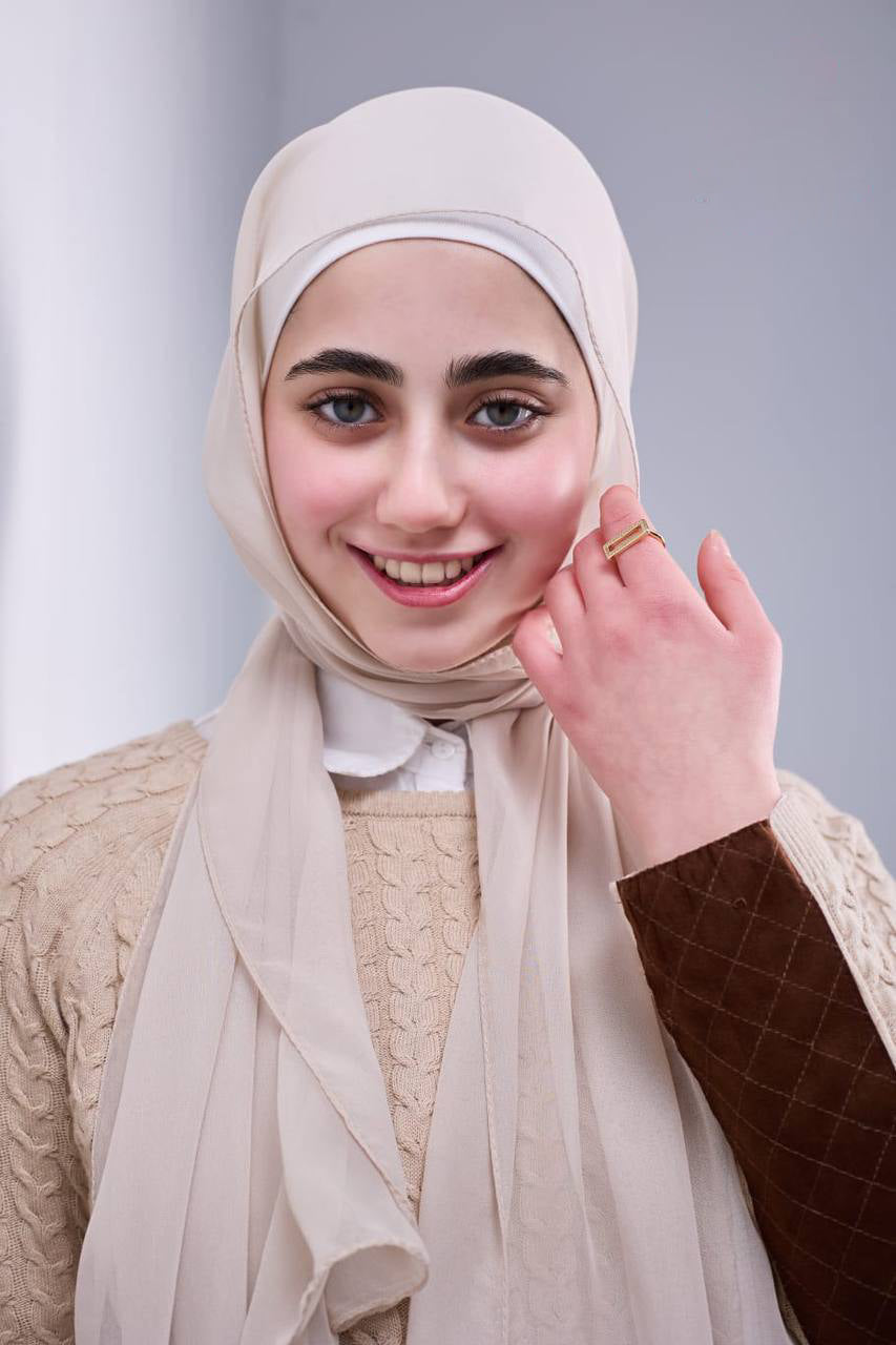 Pure Silk Chiffon Scarf -Beige-Taupe