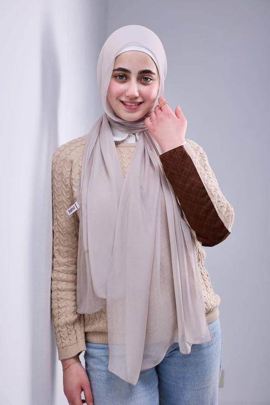 Pure Silk Chiffon Scarf -Greige