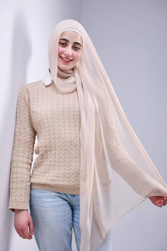 Pure Silk Chiffon Scarf -Beige-Taupe