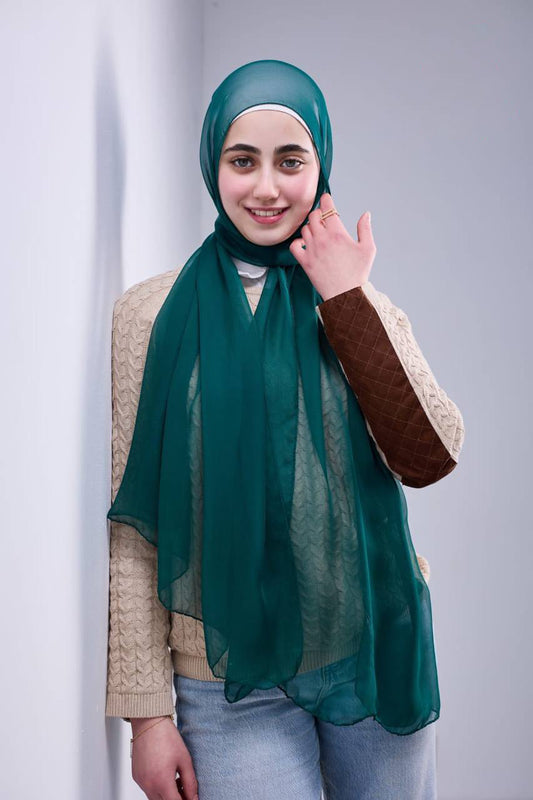 Pure Silk Chiffon Scarf -Emerald Green